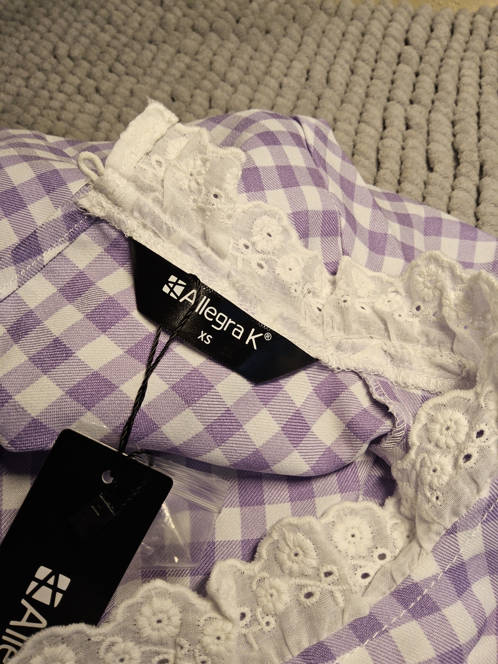 NWOT Size XS Allegra K Purple Gingham Short Sleeve Dress - Picture 11 of 12